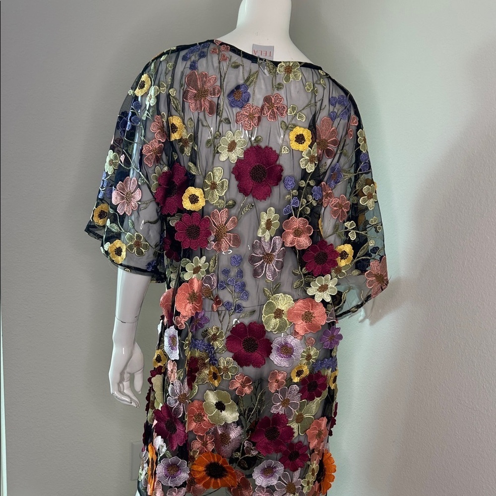 Tela Black Sheer Floral Summer Mini Dress 3D florals size L - Picture 7 of 11